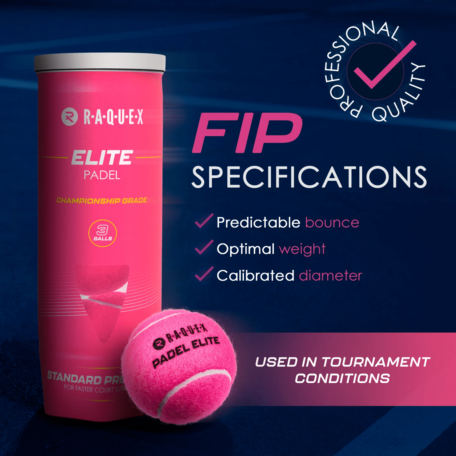 Raquex Elite Pink Premier Padel Speed (3 Padel Balls 1 x 3) - Playing Padel